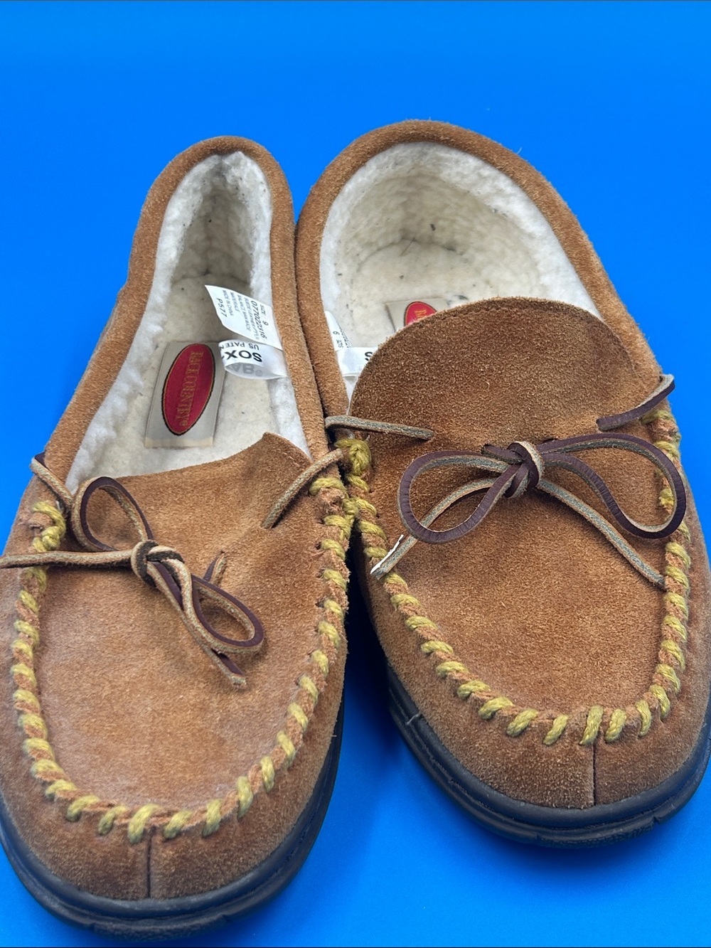 Minnetonka Brown Suede Moccasin Slippers with Fleece Lining